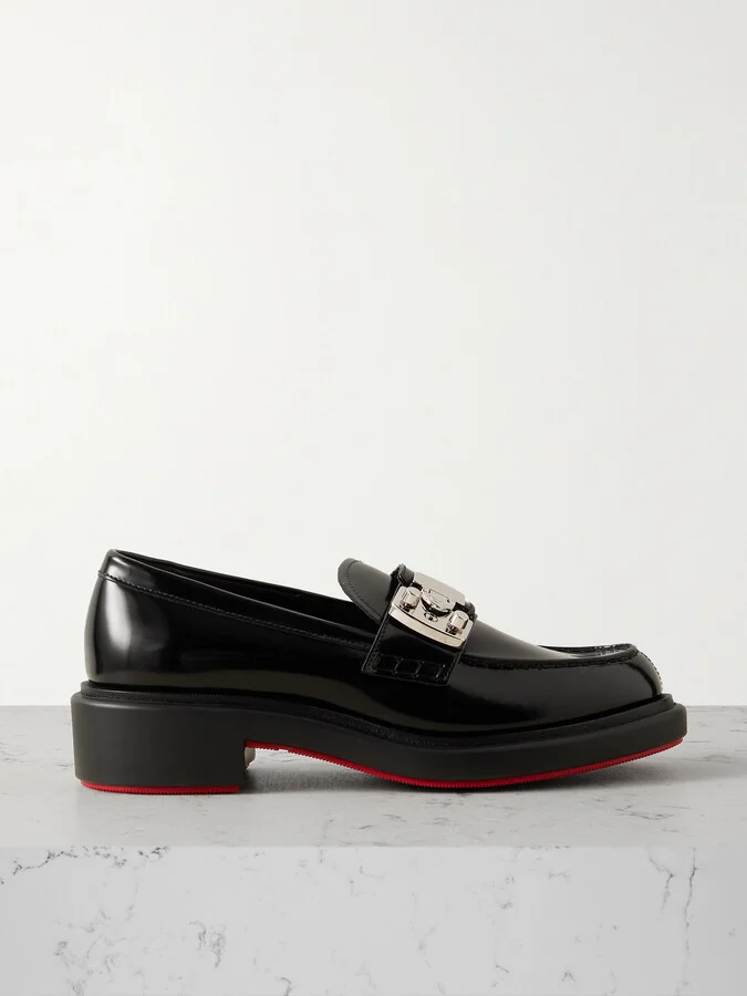 Christian Louboutin - Urban Moc Lock Embellished Glossed-leather Loafers - Black