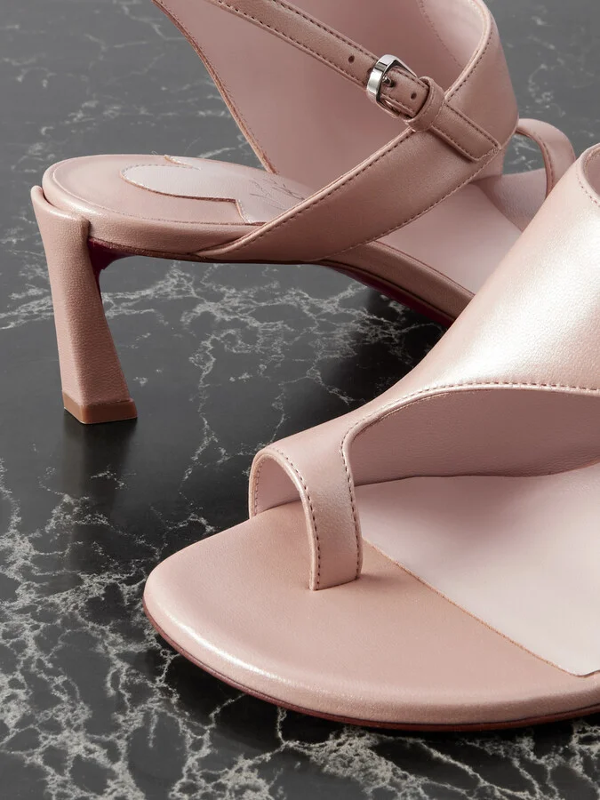 Christian Louboutin - Viva Condora 55 Leather Slingback Sandals - Neutrals - Image 4