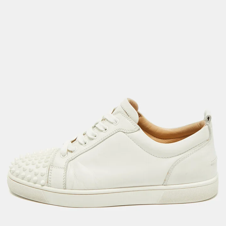 Christian Louboutin White Leather Louis Junior Spikes Low Top Sneakers Size 43.5
