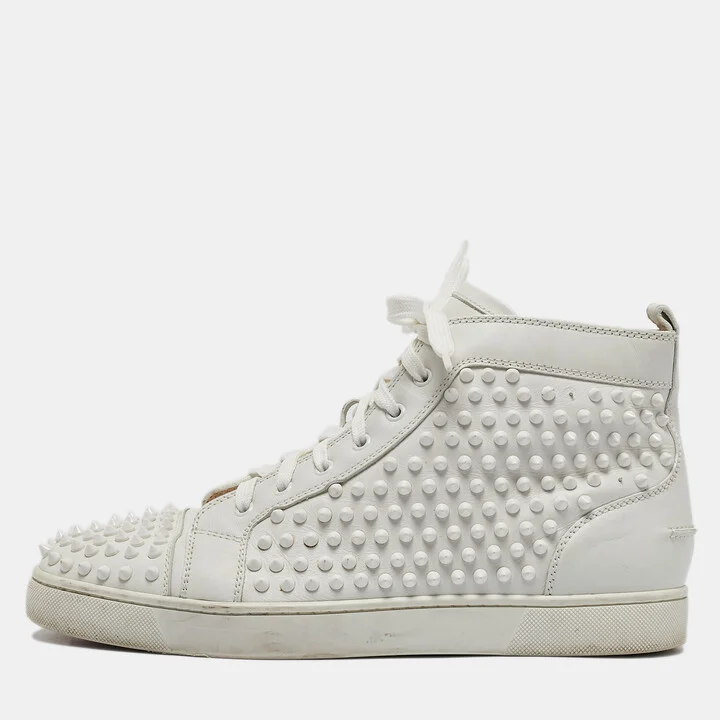Christian Louboutin White Leather Louis Spikes High Top Sneakers Size 44.5