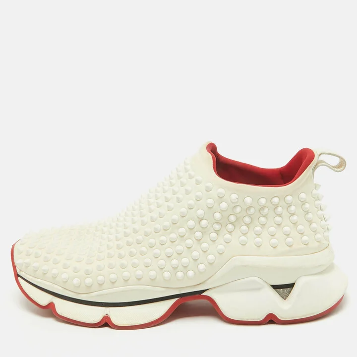 Christian Louboutin White Neoprene Spike Sock Sneakers Size 40