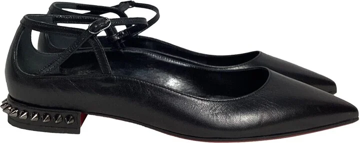 Christian Louboutin Women's Leather Conclusive Spike Red Sole Ballerina Flat (Authentic Pre-Loved)