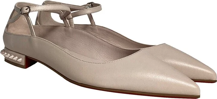 Christian Louboutin Women's Leather Conclusive Spike Red Sole Ballerina Flat (Authentic Pre-Loved)