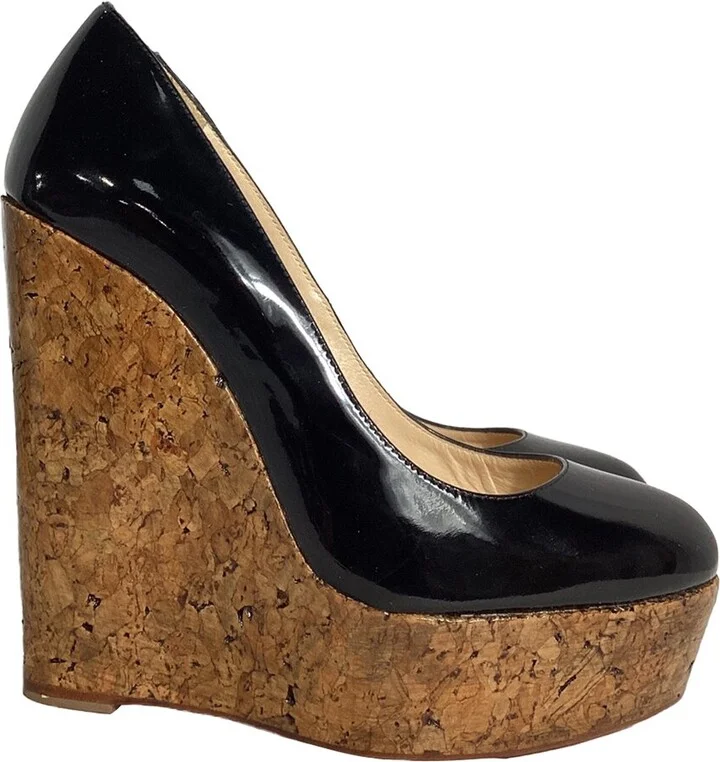 Christian Louboutin Women's Patent Coroclic Cork Wedge Pump (Authentic Pre- Loved)