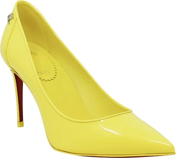 Christian Louboutin Yellow Patent Leather Sporty Kate 85 Pumps - Image 3