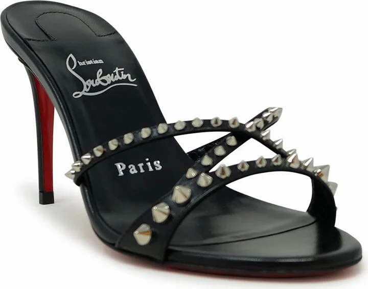 Christian Louboutinblack Leather Spikes Tatoosh 85 Mules - Image 2