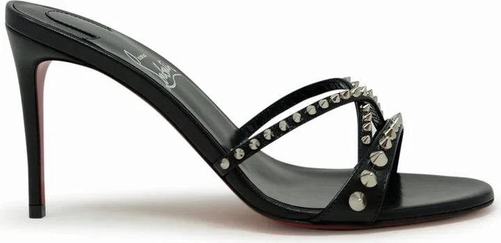 Christian Louboutinblack Leather Spikes Tatoosh 85 Mules