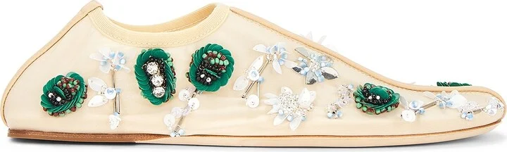 Christopher Esber Embla Beaded Mesh Flat in Ivory