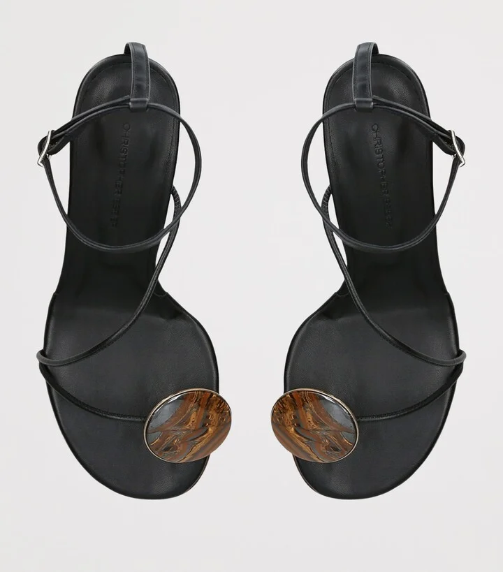 Christopher Esber Leather Doma Stoned Heeled Sandals 70 - Image 4
