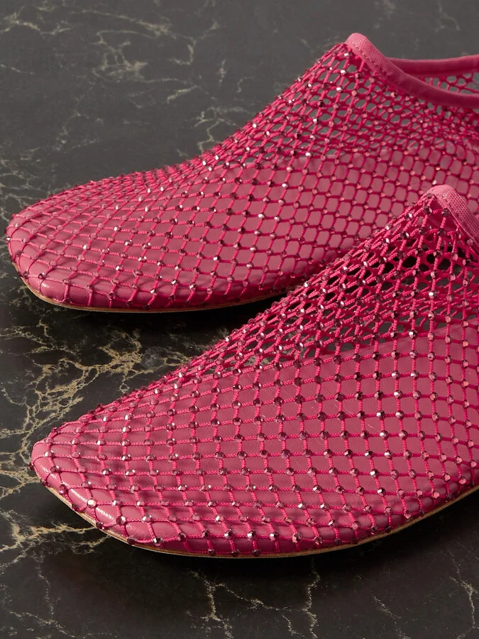 Christopher Esber - Minette Crystal-embellished Mesh Ballet Flats - Pink - Image 4