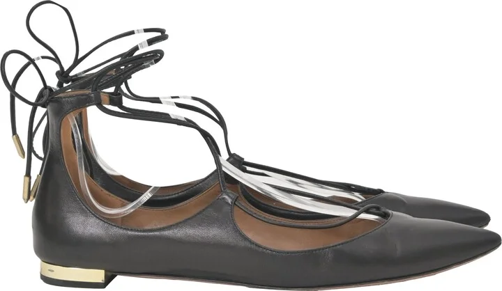 Christy Lace-Up Ballet Shoes in Black Leather