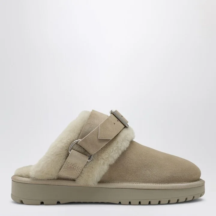 Chubby mule in suede and beige shearling