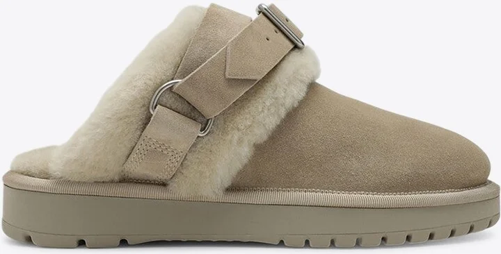 Chubby Shearling Suede Flat Mules