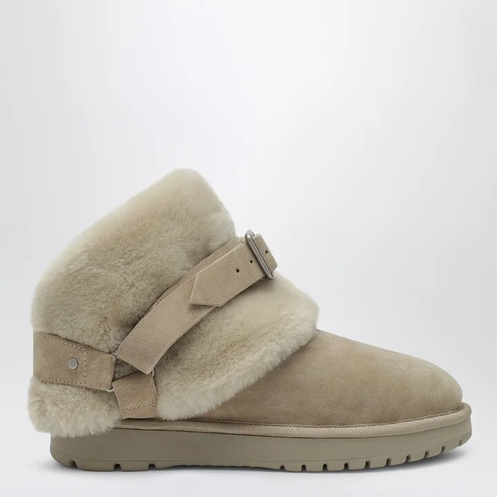 Chubby snow boots in suede and beige shearling