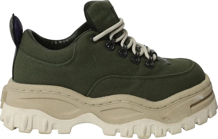 Chunky Angel Sneakers in Army Green Canvas