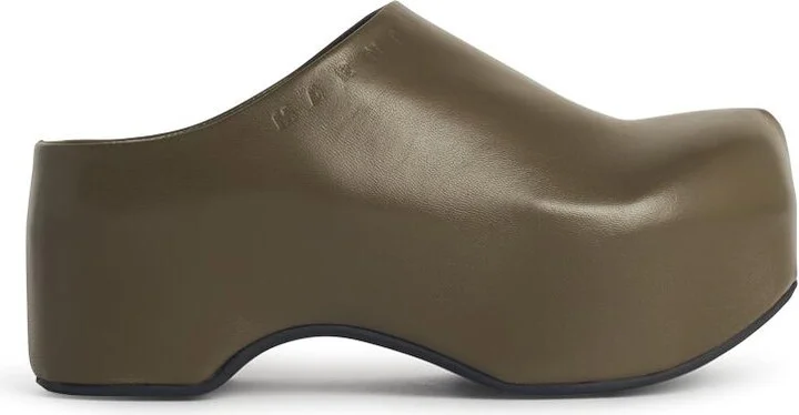 'chunky' Green Leather 'deepsage' Clog Sabots