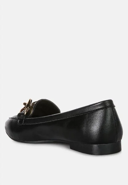 Chunky Metal Chain Faux Leather Loafers Women - Image 2