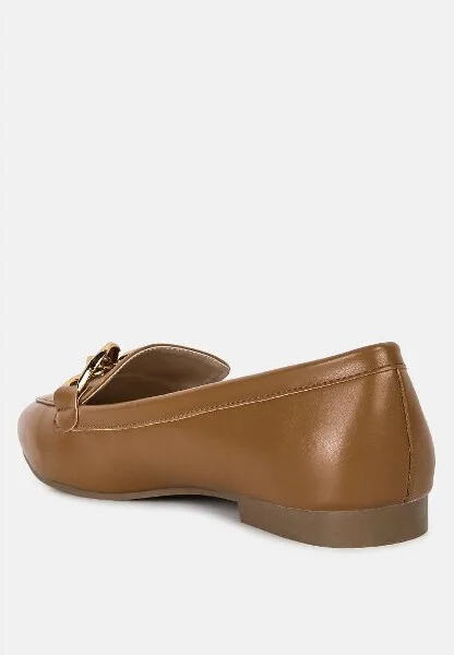 Chunky Metal Chain Faux Leather Loafers Women - Image 3