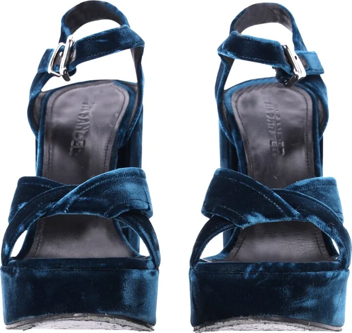 Chunky Sandal Heels in Blue Velvet