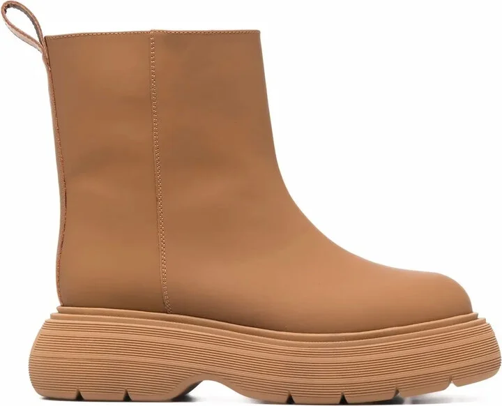 Chunky Sole Leather Ankle Boots