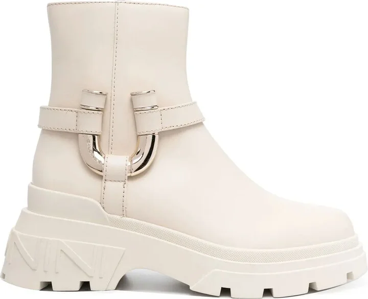 Chunky Sole Leather Ankle Boots