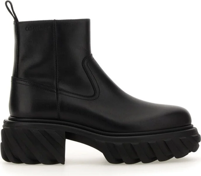 Chunky Sole Leather Boots With Elastic Side Panels