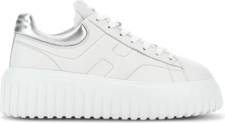 Chunky Sole White Sneakers With Metallic Accents