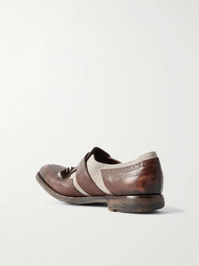 Church's - Shanghai Distressed Leather And Canvas Brogues - Ecru - Image 3