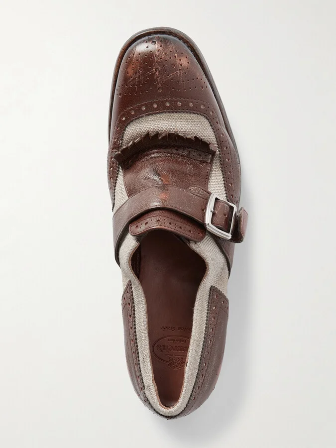 Church's - Shanghai Distressed Leather And Canvas Brogues - Ecru - Image 5