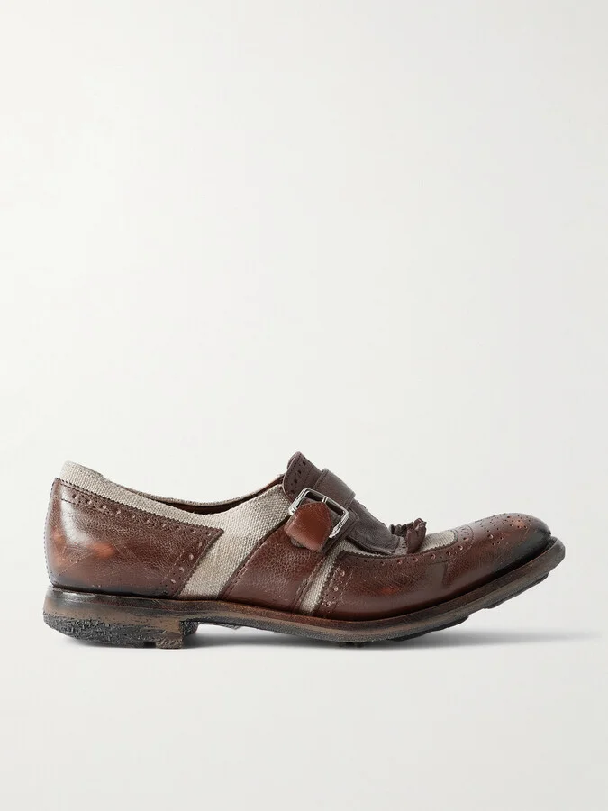 Church's - Shanghai Distressed Leather And Canvas Brogues - Ecru