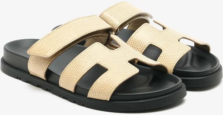 Chypre Sandals in Beige Argile Shiny Lizard Leather - Image 2
