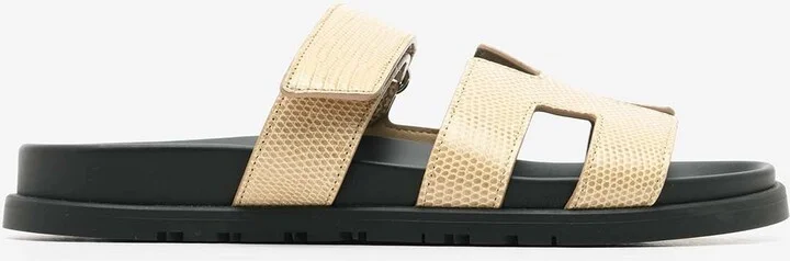 Chypre Sandals in Beige Argile Shiny Lizard Leather