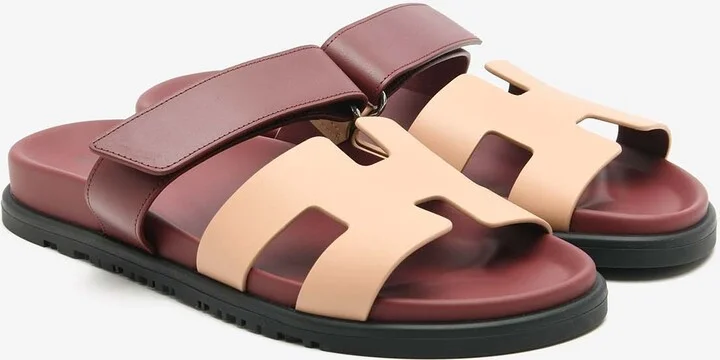 Chypre Sandals in Beige Perlino and Rouge H Calfskin - Image 2