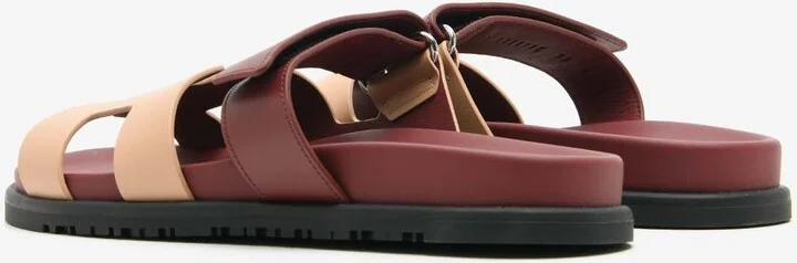 Chypre Sandals in Beige Perlino and Rouge H Calfskin - Image 3