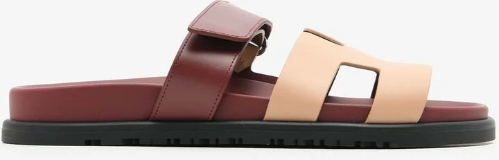 Chypre Sandals in Beige Perlino and Rouge H Calfskin