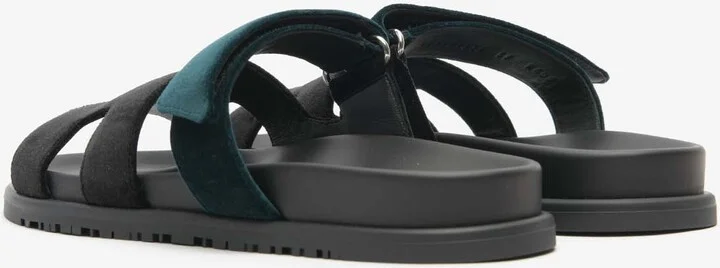 Chypre Sandals in Black and Vert Mousse Velvet - Image 2