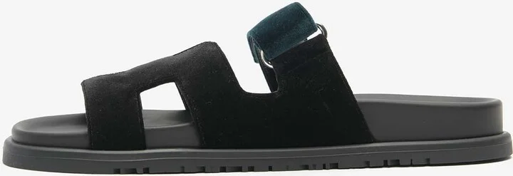 Chypre Sandals in Black and Vert Mousse Velvet - Image 3