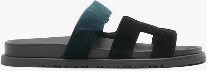 Chypre Sandals in Black and Vert Mousse Velvet
