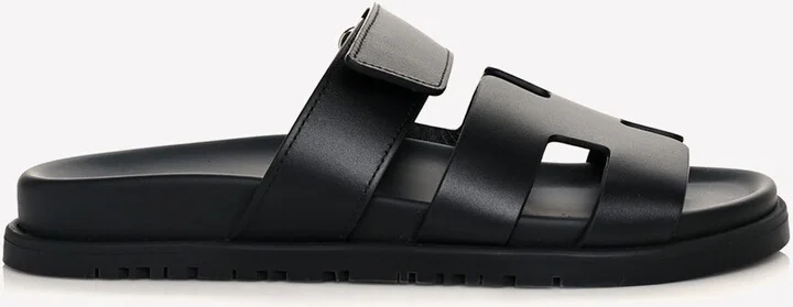 Chypre Sandals in Black Calfskin