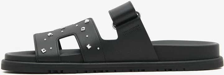 Chypre Sandals in Black Calfskin with Medor Studs - Image 3