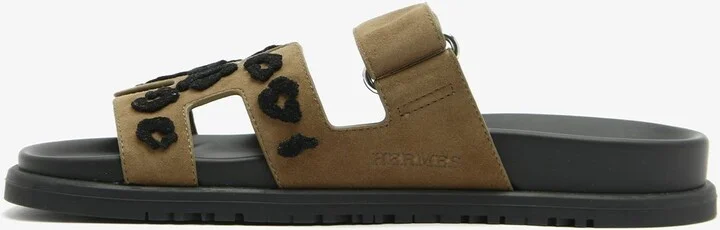 Chypre Sandals in Brune Fume and Black Tufted Suede - Image 3