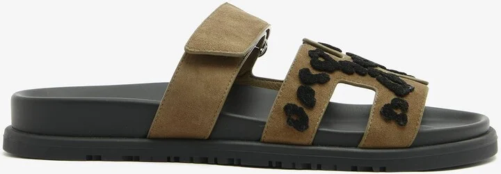 Chypre Sandals in Brune Fume and Black Tufted Suede
