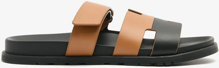 Chypre Sandals in Naturel and Black Calfskin