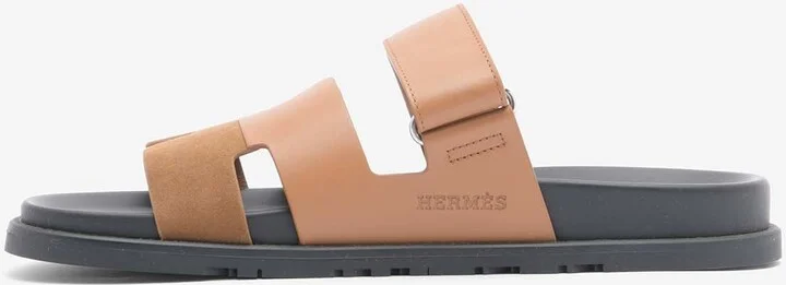Chypre Sandals in Naturel Calfskin and Brun Suede - Image 2