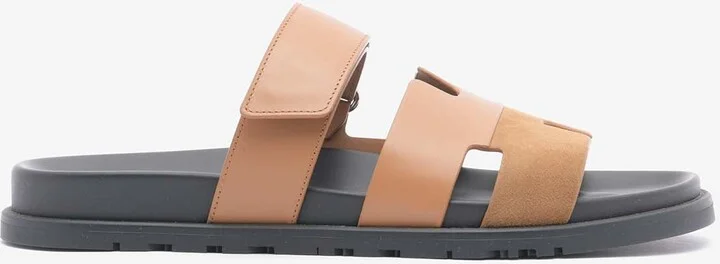 Chypre Sandals in Naturel Calfskin and Brun Suede