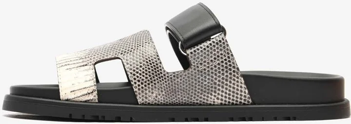 Chypre Sandals in Ombre Shiny Lizard and Black Calfskin - Image 2