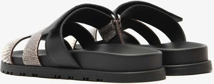 Chypre Sandals in Ombre Shiny Lizard and Black Calfskin - Image 3