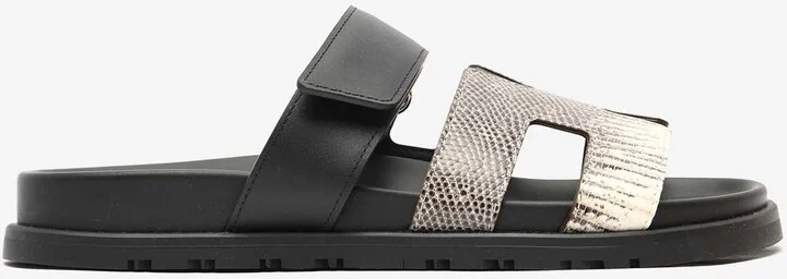 Chypre Sandals in Ombre Shiny Lizard and Black Calfskin