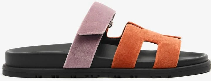 Chypre Sandals in Orange Canyon and Bruyere Velvet