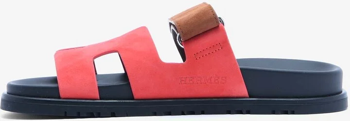 Chypre Sandals in Rouge Cinetique and Gold Suede - Image 2
